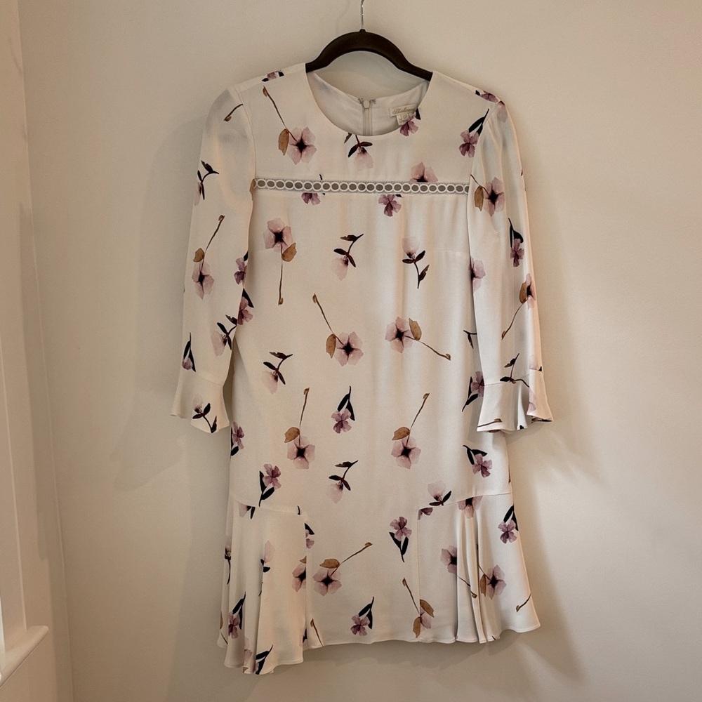 Floral Dress - Cream with pink/purple flowers